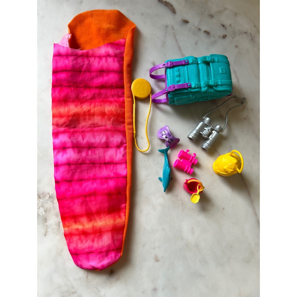 Barbie Camping Backpack and Sleeping Bag Toy Lot